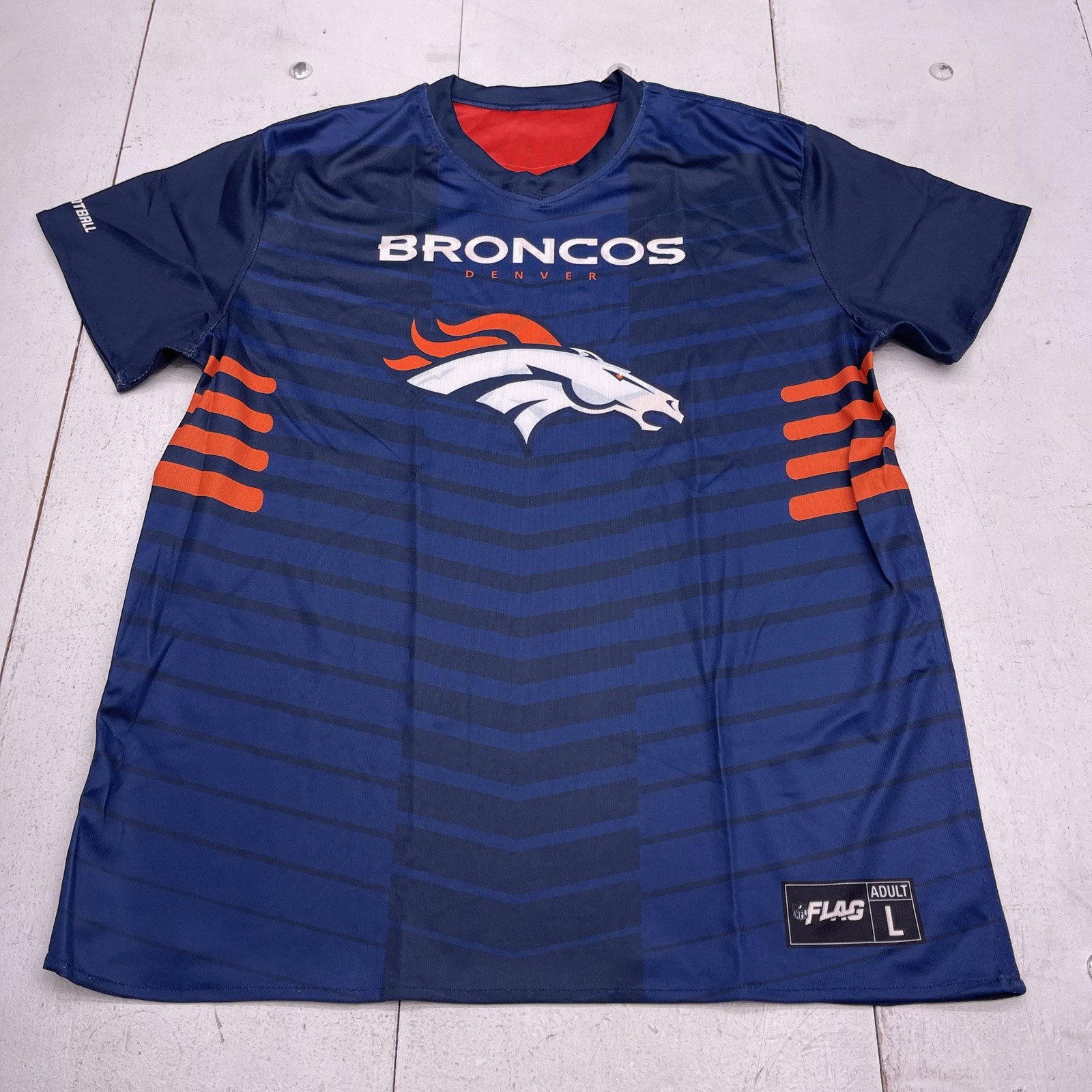 Denver Broncos Jersey Mens Large Reversible Blue Orange NFL Football NFL Flag