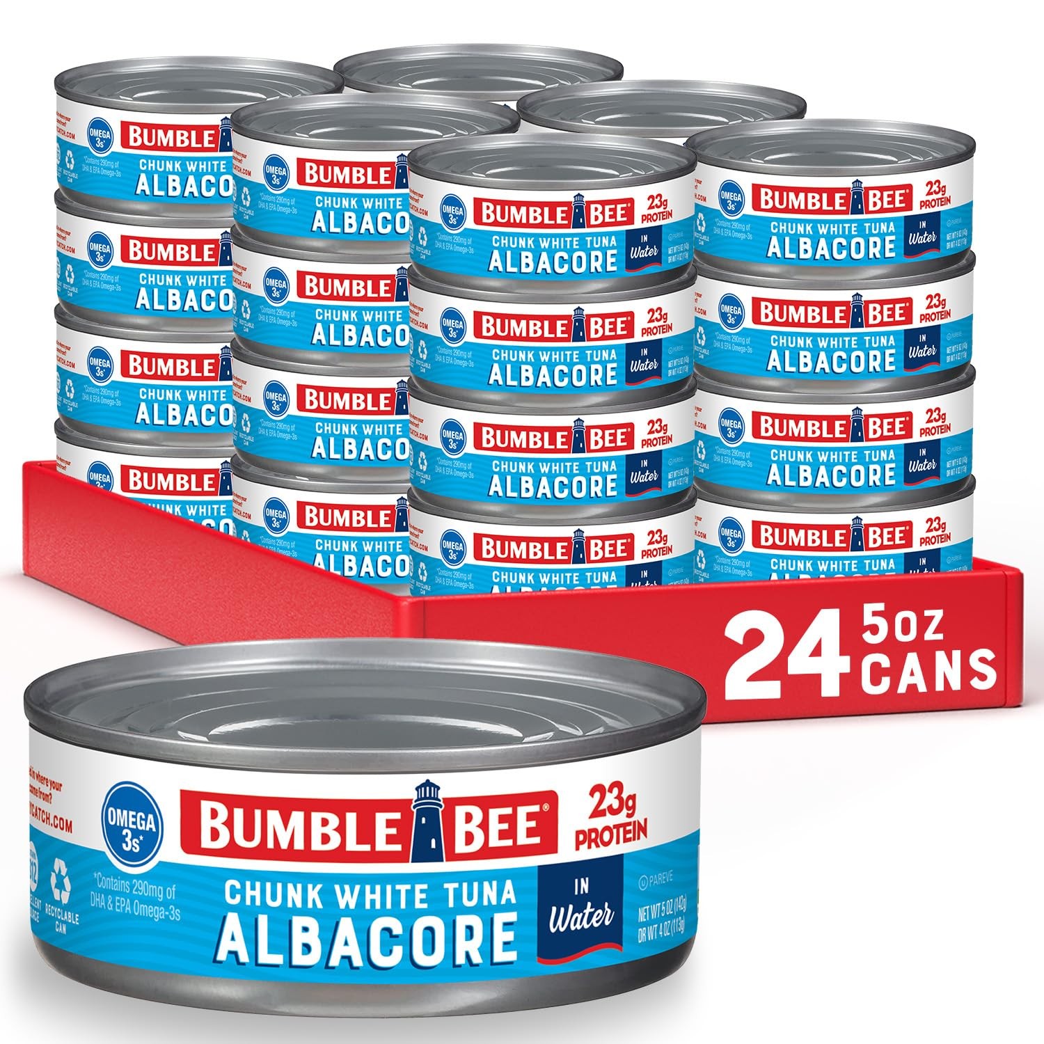 Chunk White Albacore Tuna in Water, 5 oz Can Pack of 24 - High Protein,