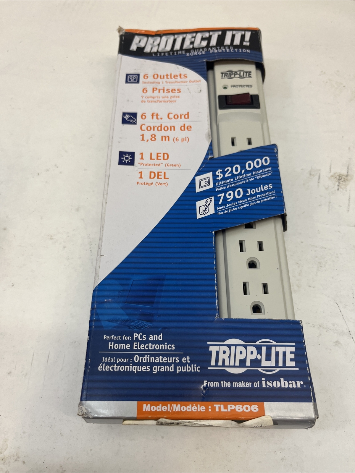 Tripp Lite Tlp606 Surge Protector Strip,6 Outlet,Gray