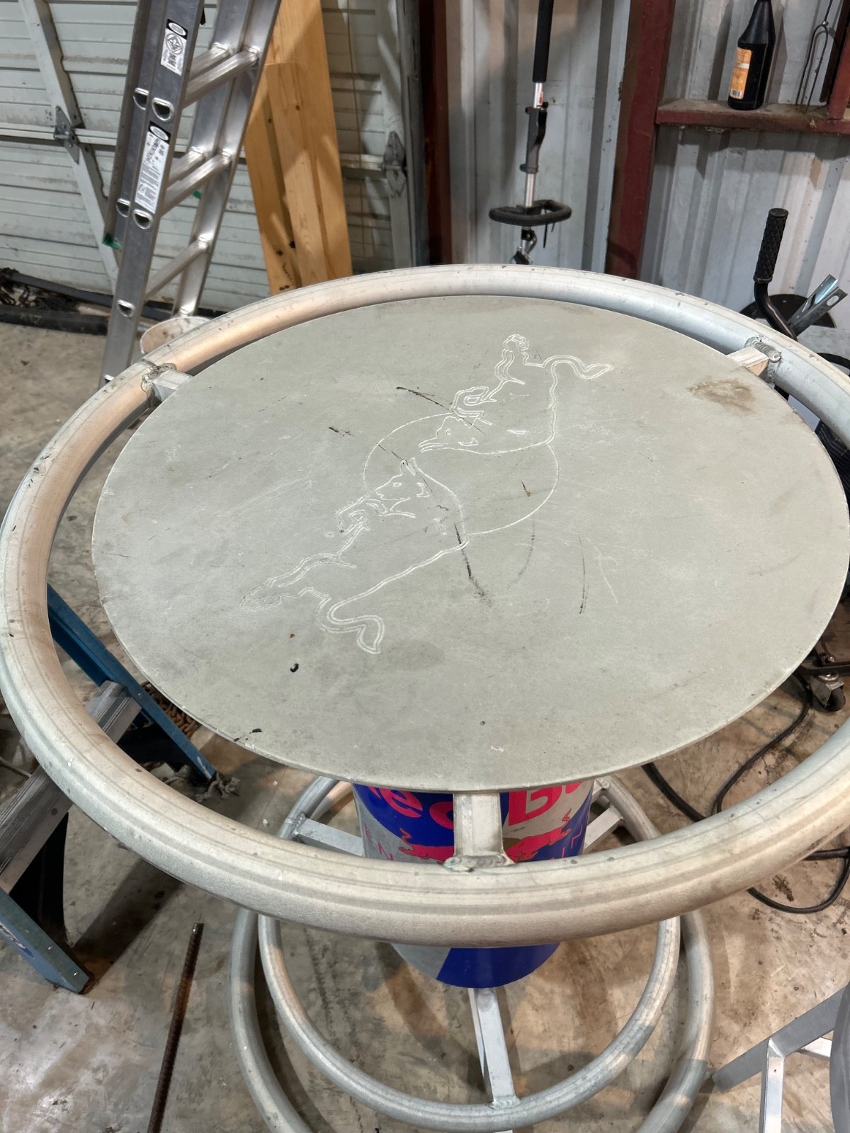 Red Bull patio table with 2 stools