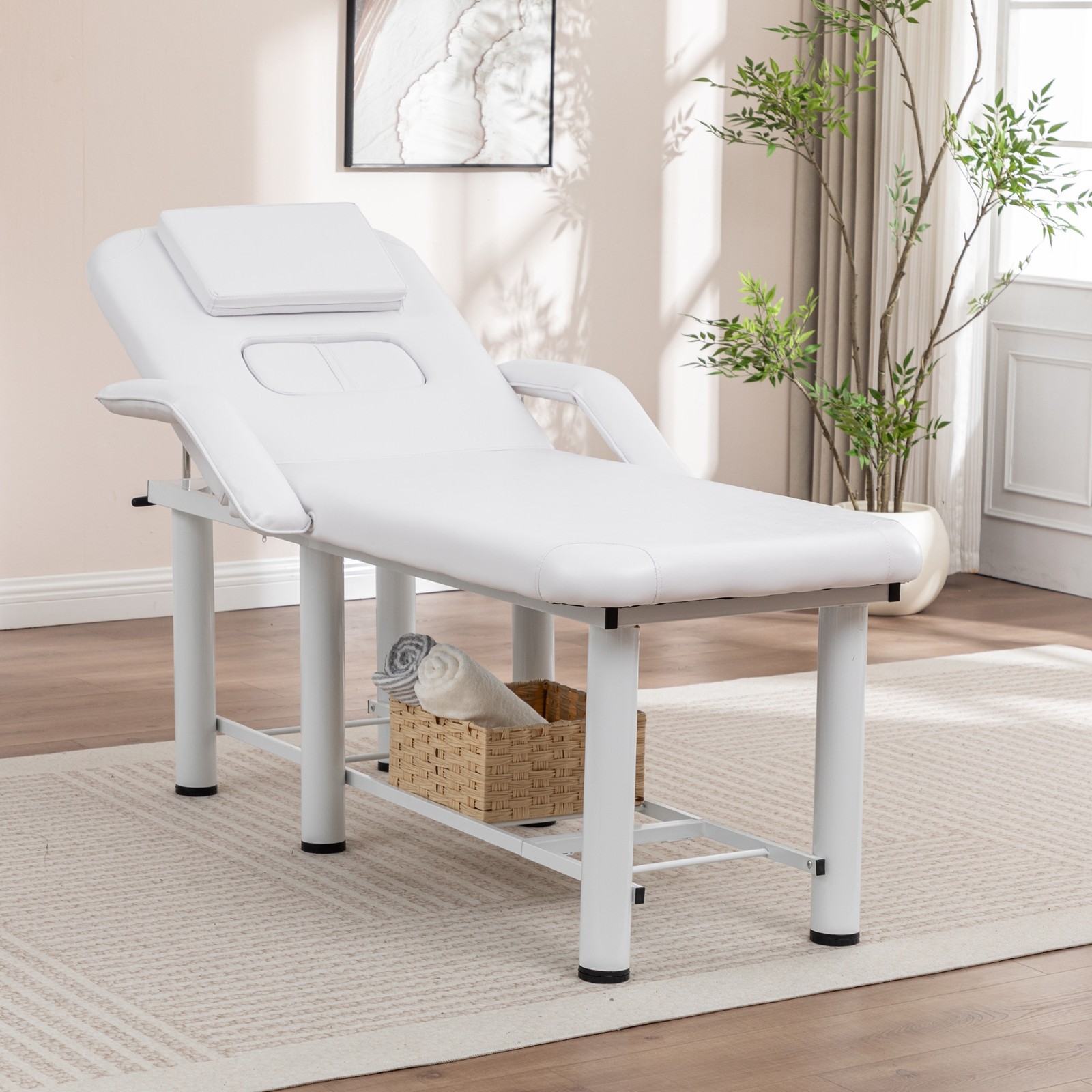 Professional Massage Bed Adjustable Height & Backrest Spa Facial Bed, White