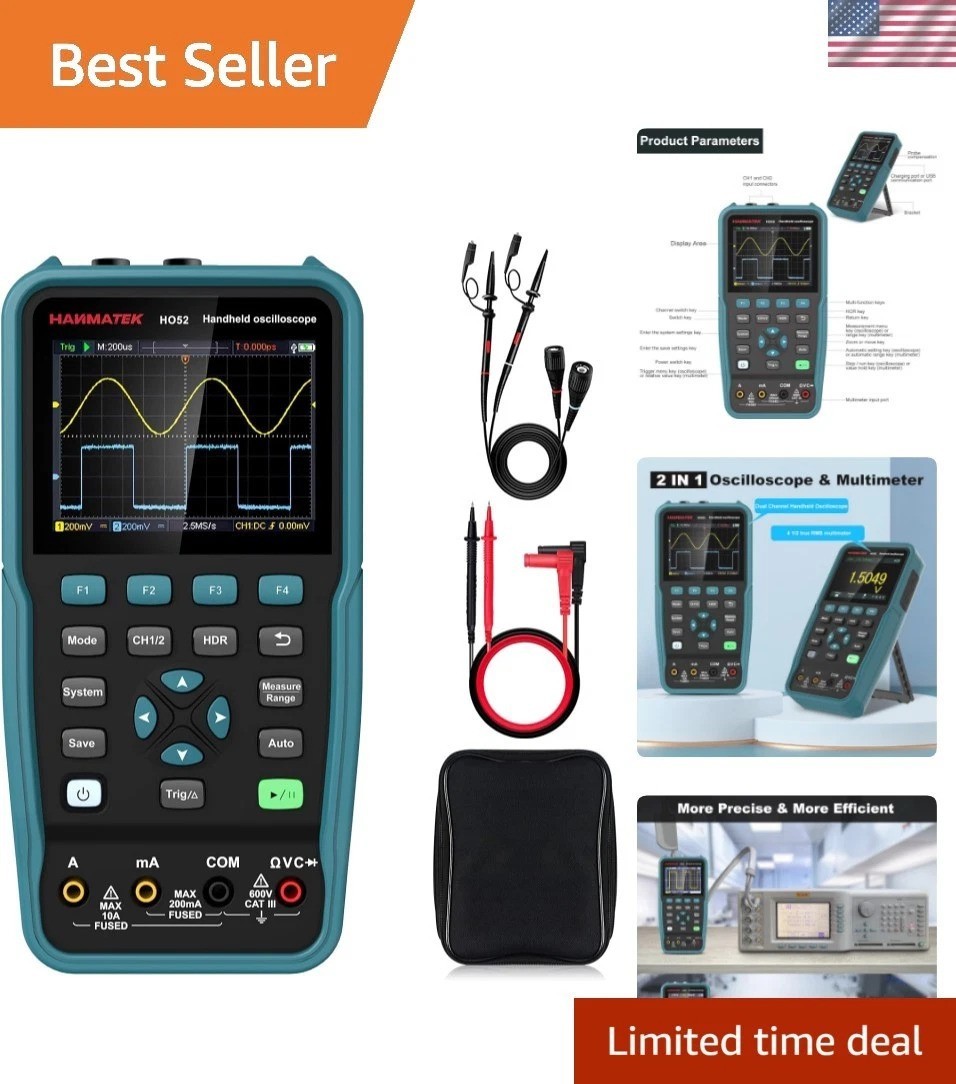 Handheld Digital Oscilloscope 50Mhz Bandwidth with 2 Channels 3.5" TFT Mini O...