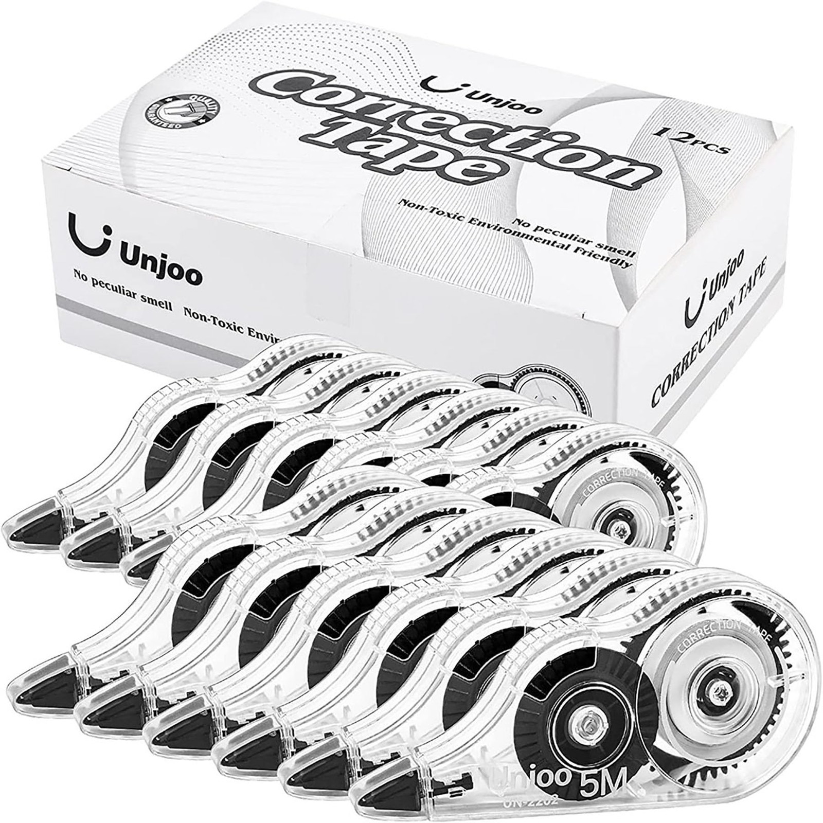 Unjoo White Correction Tape, Easy To Use 1 Count (Pack of 12), 12pcs-black