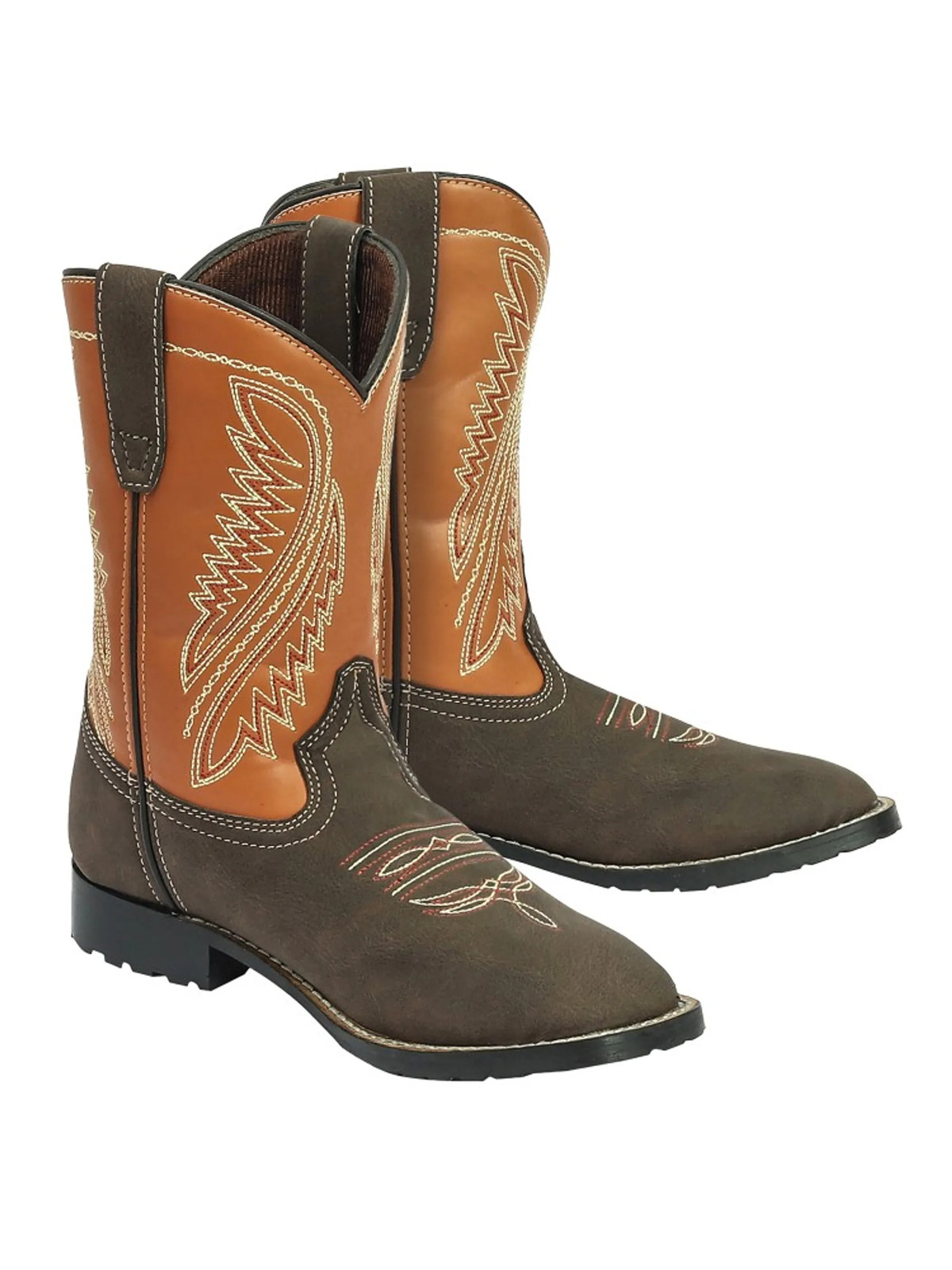 TuffRider Youth Big Bend Rounded Toe Western Cowboy Boots Mocha w/ Rust 6Y