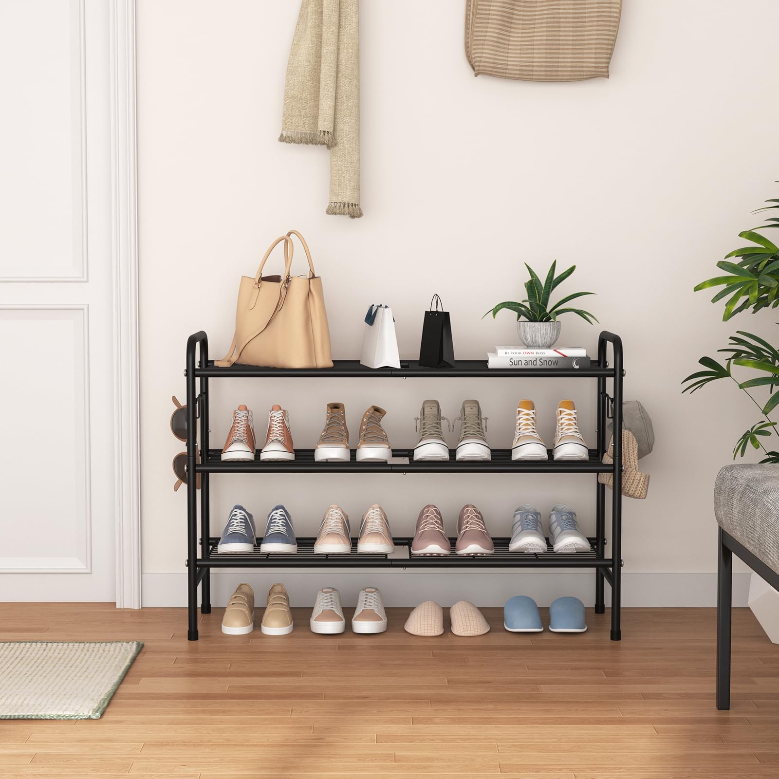 Shoe Rack Organizer Metal Wide Long Storage Tier 33 Side 4-Tier