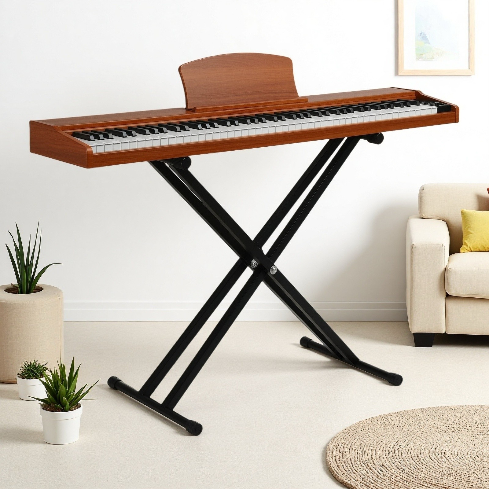 88-Key Full Size Semi-Weighted Digital Piano Set - Walnut 3-Pedal X-Stand