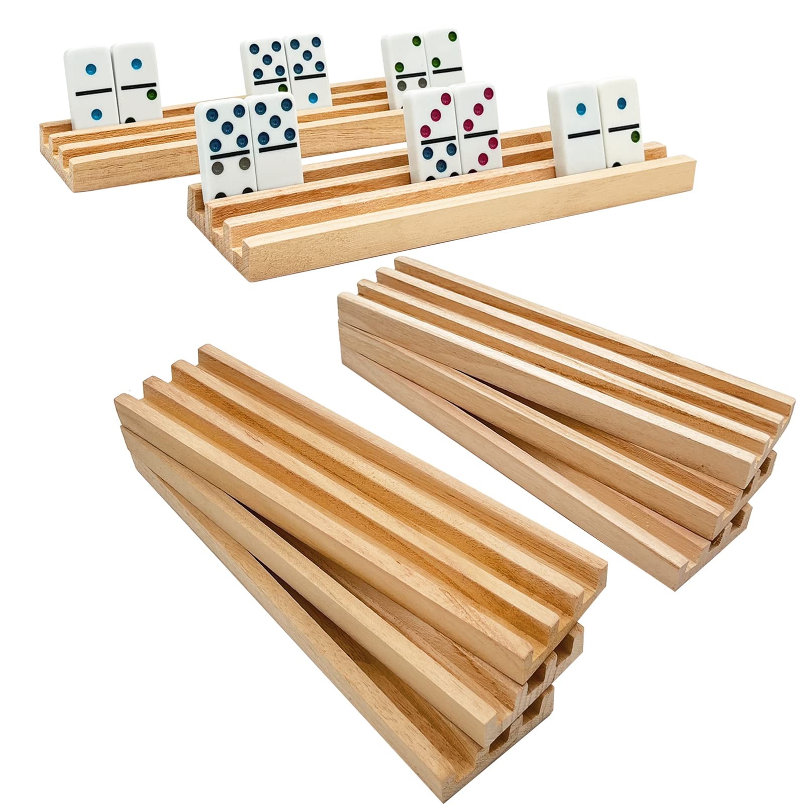Wooden Domino Racks/Trays Set of 8 Natural Domino Trays Holders Organizer for...