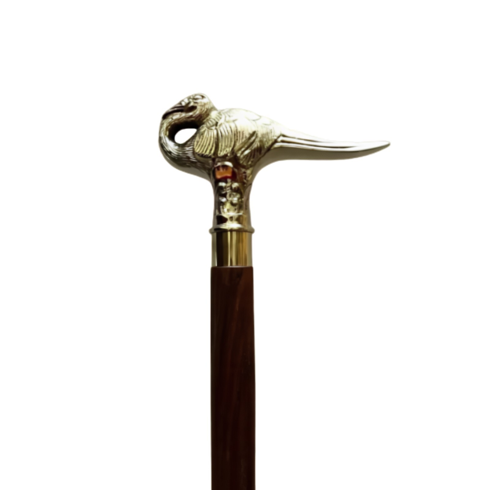 Antique Style Brass Bird Head Walking Cane - Dark Wood Shaft