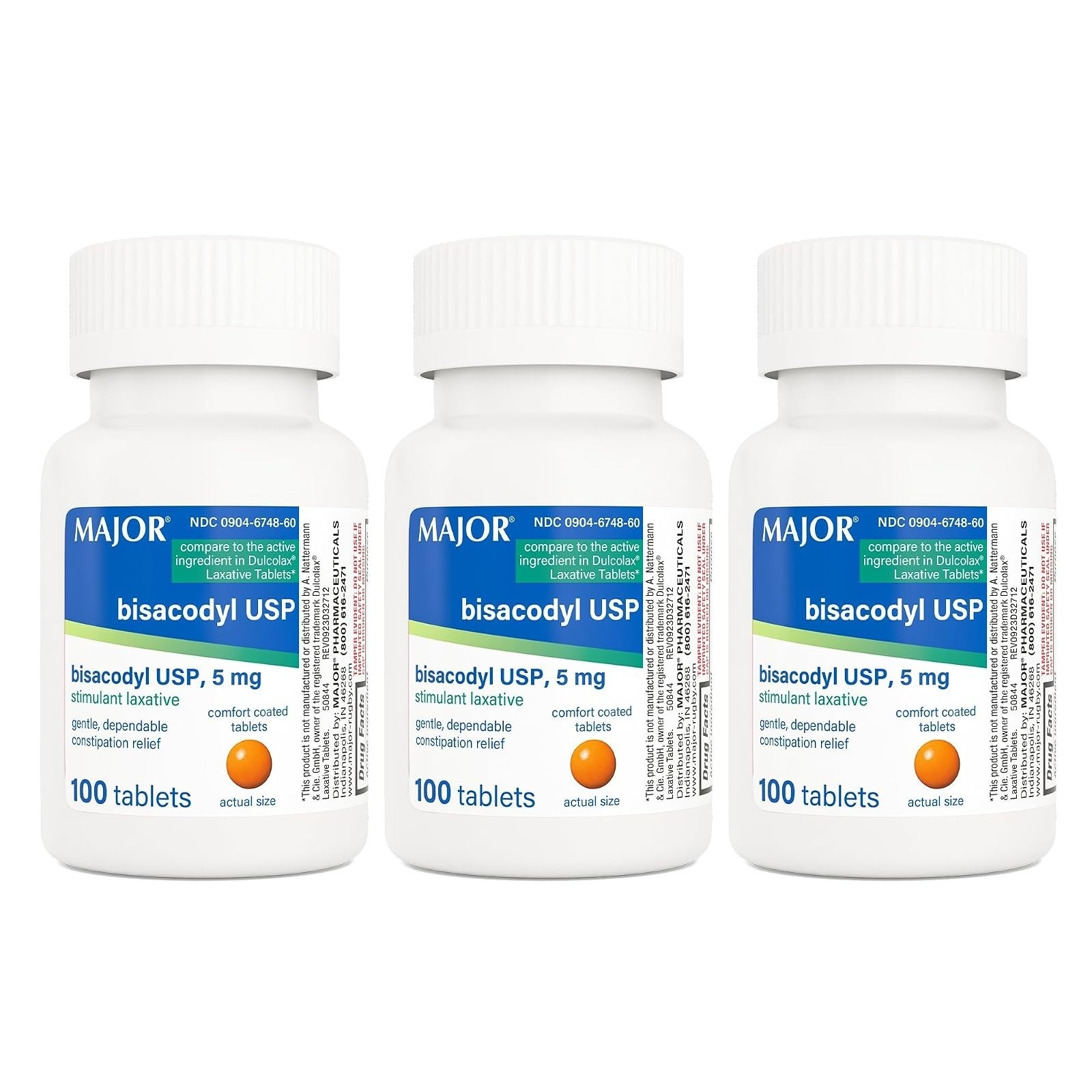 MAJOR Bisacodyl 5mg Laxative Tablets for Constipation Relief 100 Count