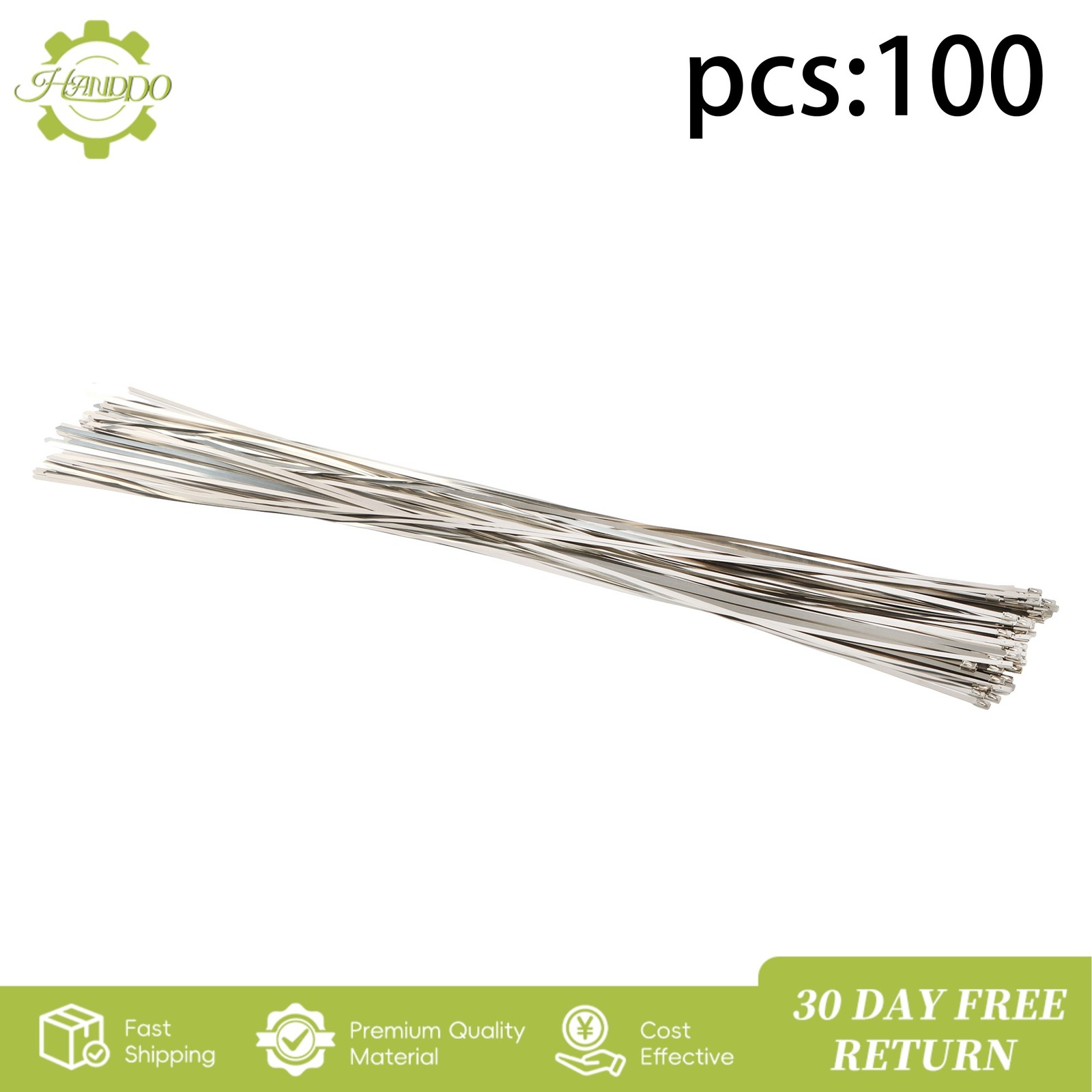 32 Inch 270Lbs Metal Zip Ties, Stainless Steel Cable Ties, Self-Locking, 100Pcs