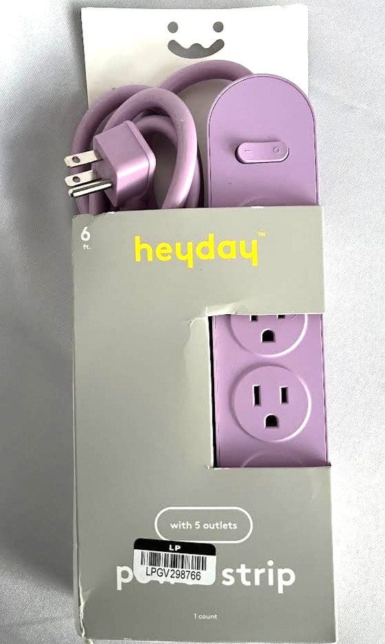 Heyday Power Strip With 5 Outlets *NEW* Purple, 6 ft cord, Cord Gauge 14/3