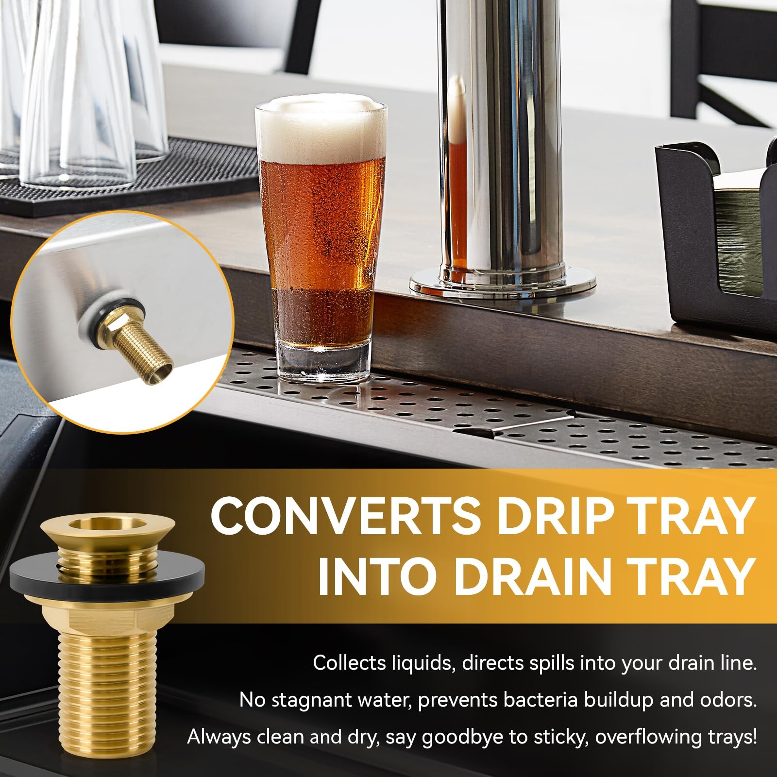 Drip Tray Drain Assembly 2 Brass Fitting 1/2 NPT Outlet Gasket Lock Nut
