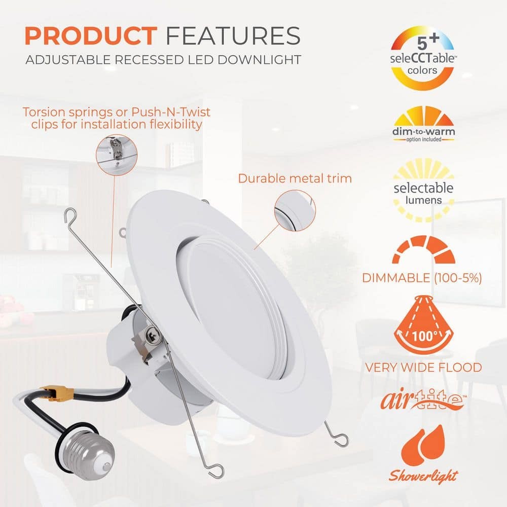HALO RA 5/6 in. LED Recessed Light Trim, 600/900 Lumens, 5 CCT, 120V