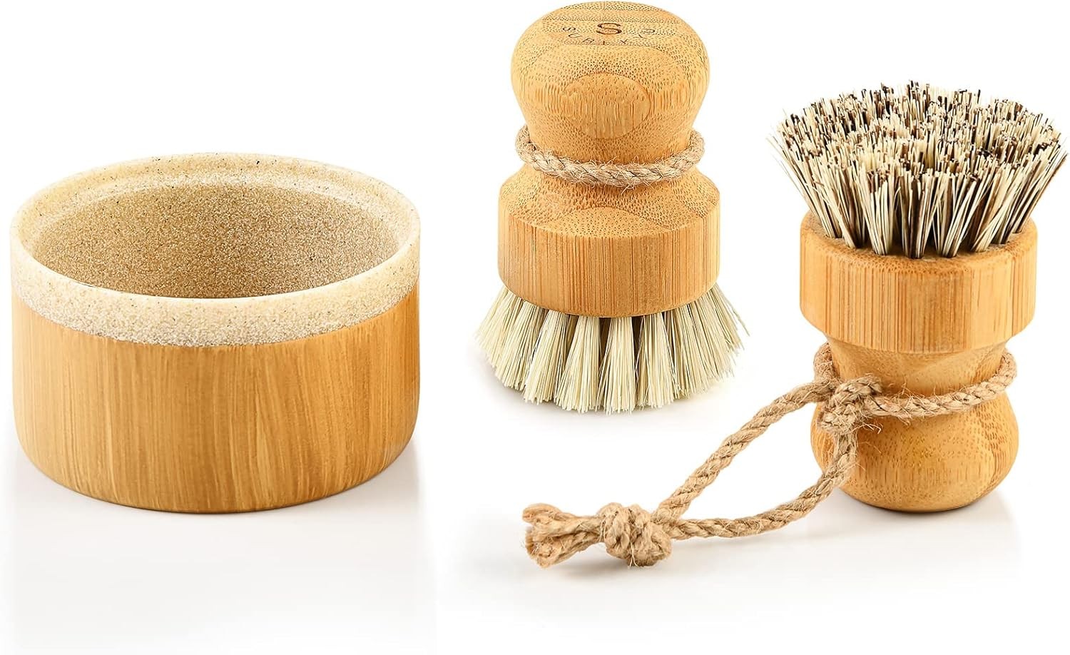SUBEKYU Bubble Up Bamboo Dish Regular size, Sandstone Base +Sisal 1p+palm 1p