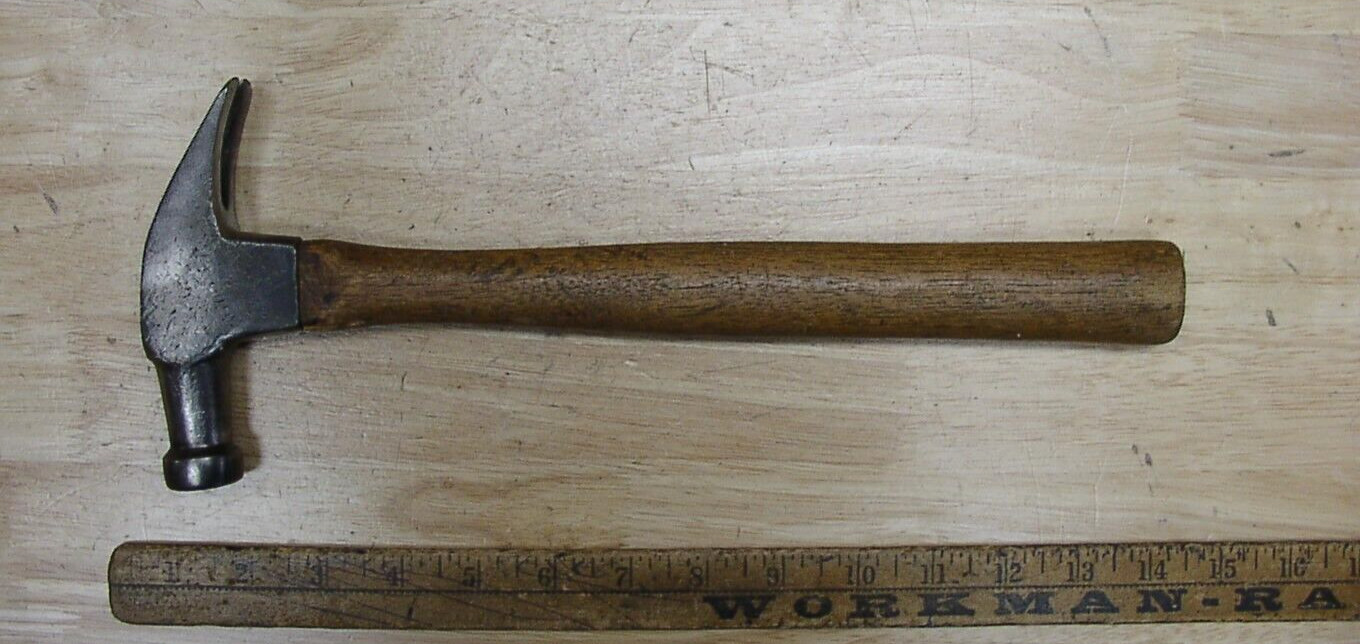 Old Used Tools,Unbranded USA Straight Claw Hammer,1lb.5.4oz,5-3/8" Head,VGC