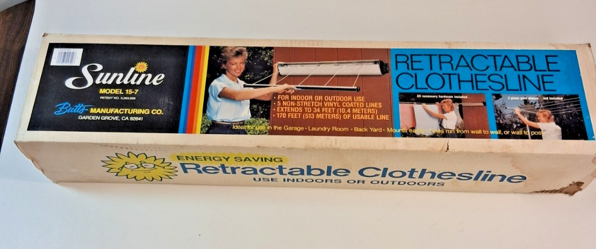 NOS VINTAGE Sunline Model 15-7 Retractable Indoor Outdoor Clothesline Wall Mount