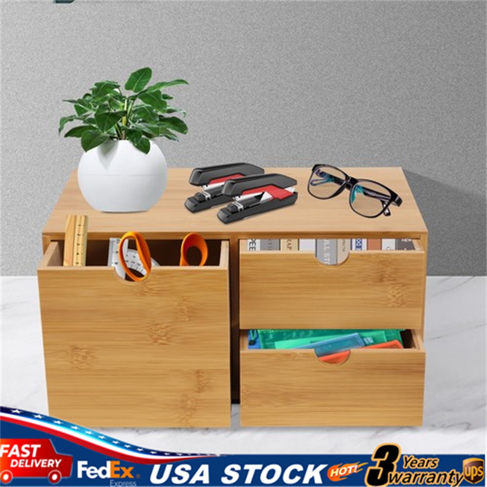 Bamboo Desk Organizer Drawer Tabletop Storage Organization Box Home