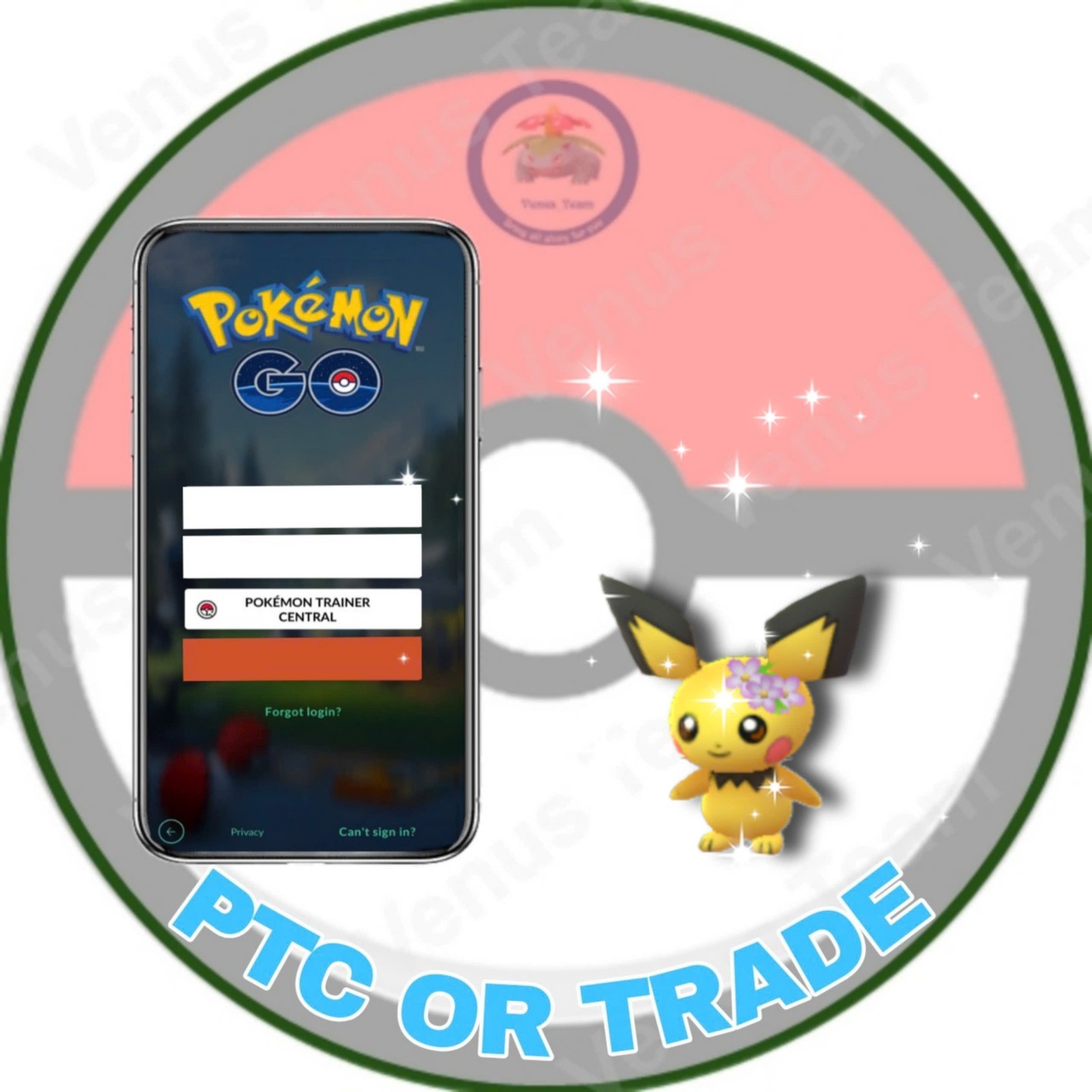 Pokémon Go ✨ Shiny Pichu Flower Crown ✨ PTC 80K OR 1Mil Dust