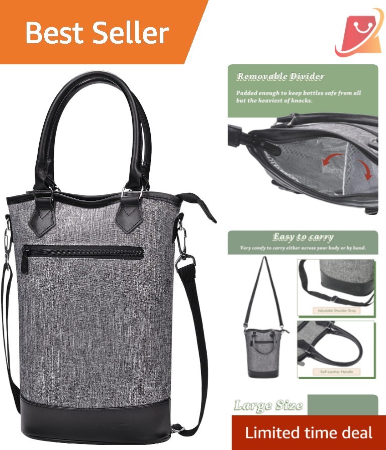 Insulated Wine Tote Bag 2 Bottle Cooler Champagne Carrier For Travel Party