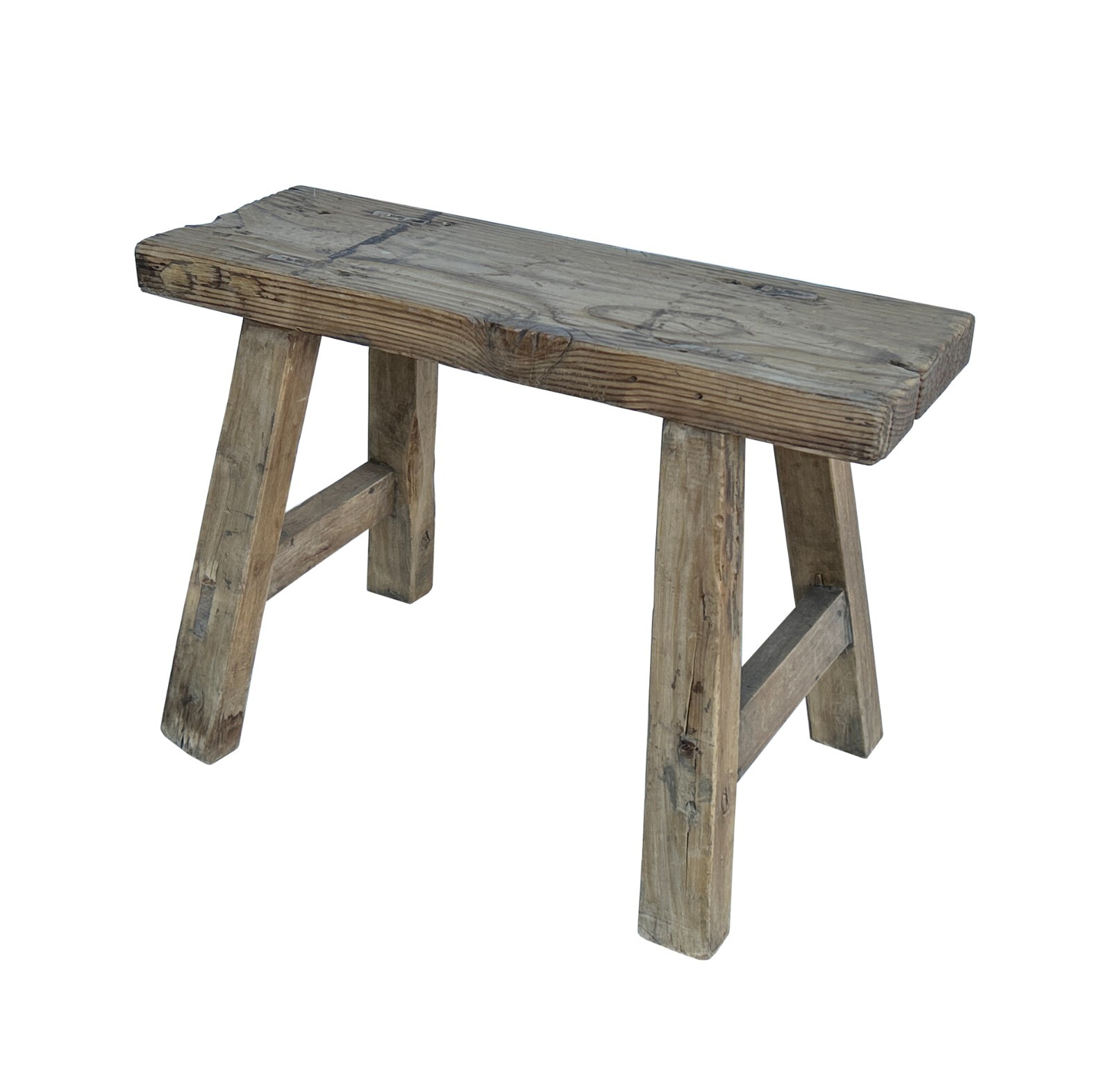 Rustic Raw Rough Wood Grain Rectangle Slim Stool Bench Side Table JK331