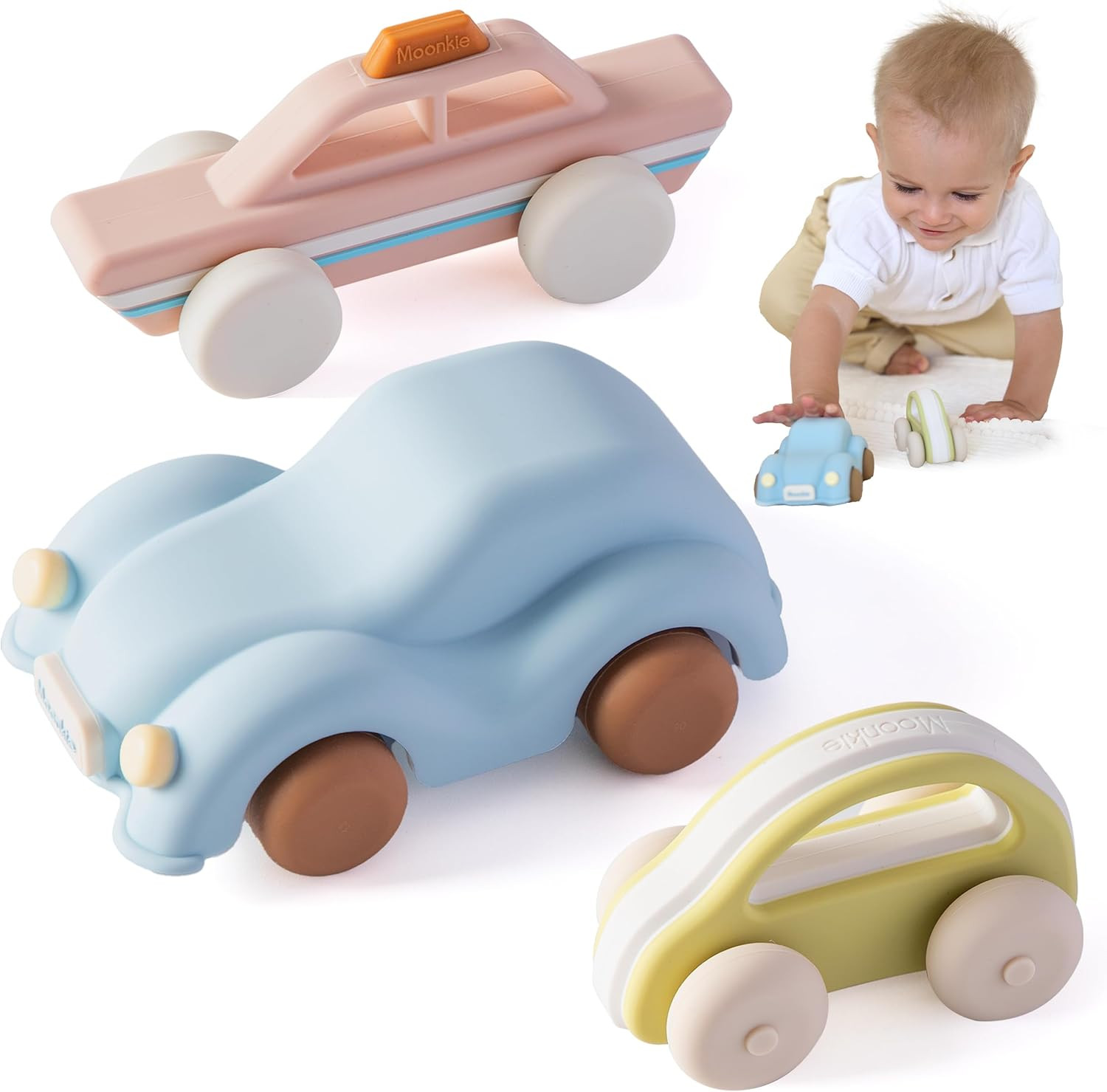 Food Grade Silicone Toy Cars for Babies & Toddlers, Push and Go Baby Car Toys 6–