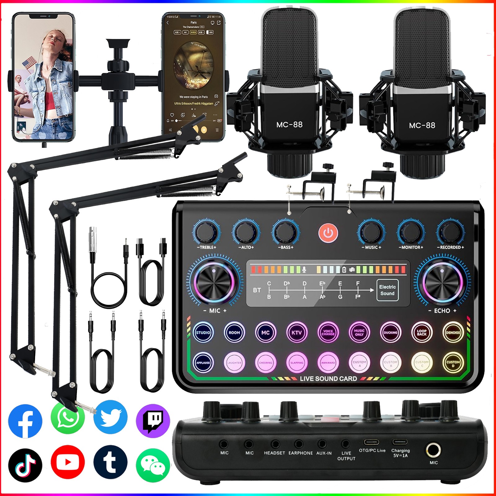 Professional Condenser Microphone Kit Complete Set For Podcast Studio Recording