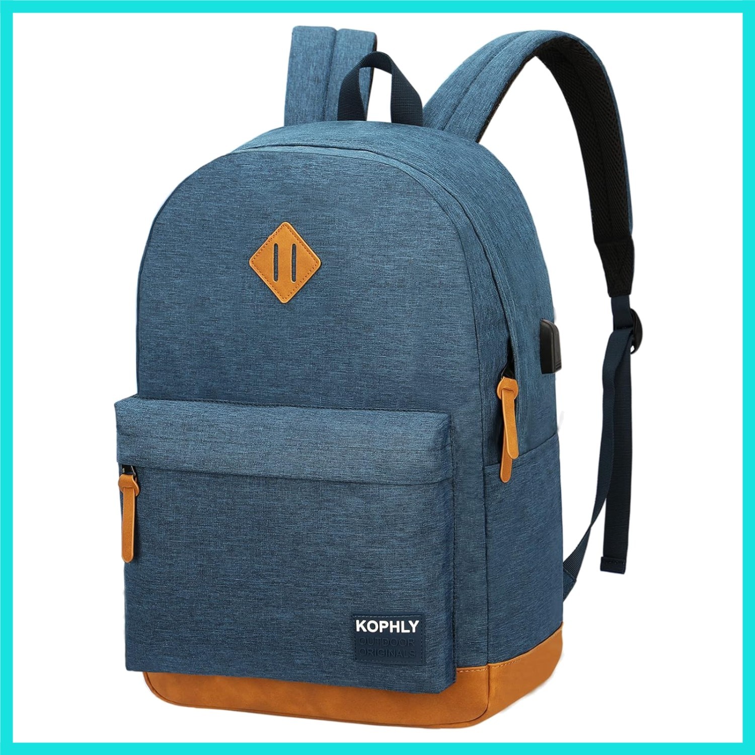 Laptop Backpack with Leather Decoration, USB Charging Port, Classic Backpack ...
