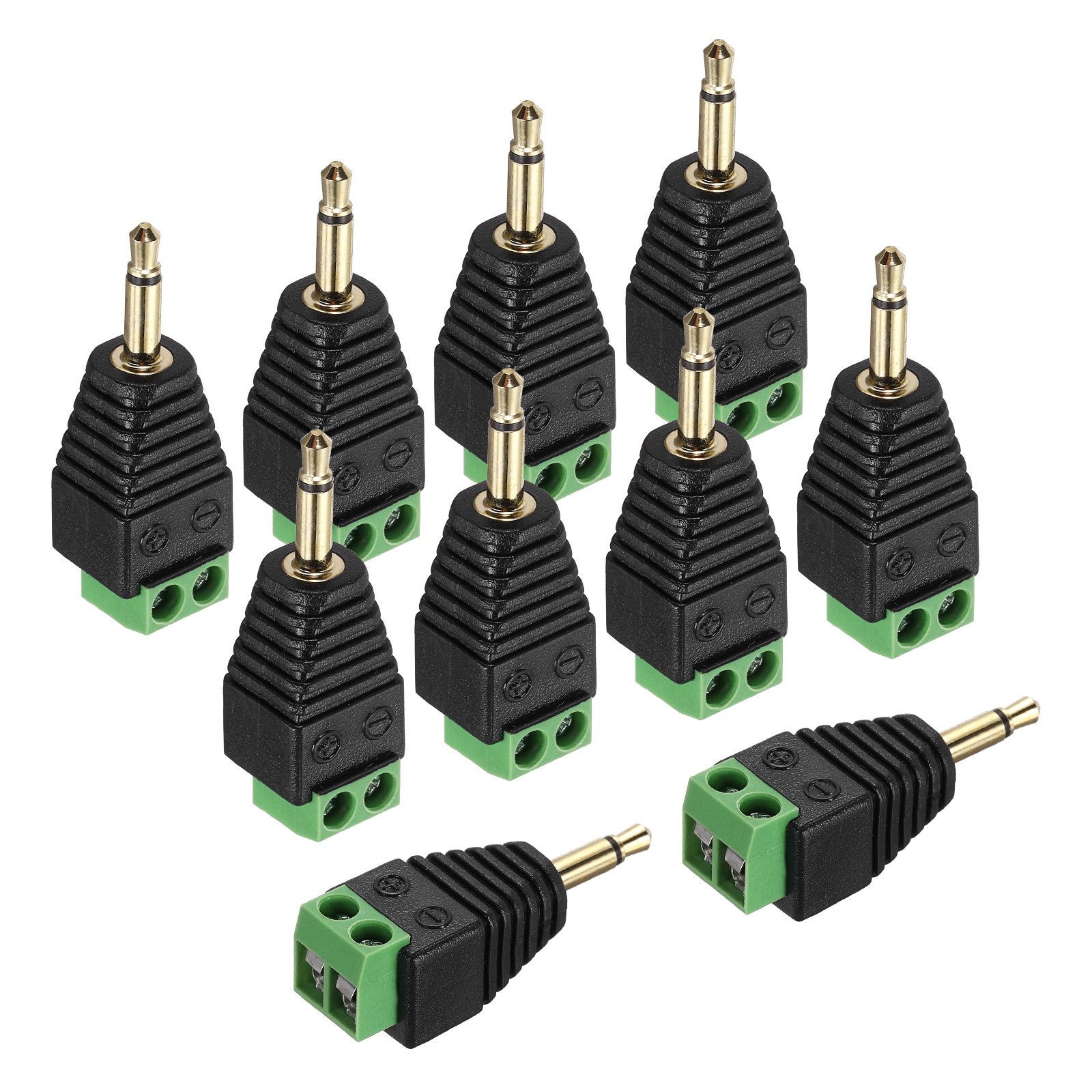 10Pcs 3.5mm TS Mono Male to 2 Pin Screw Terminal, Solderless AUX Balun Adapter