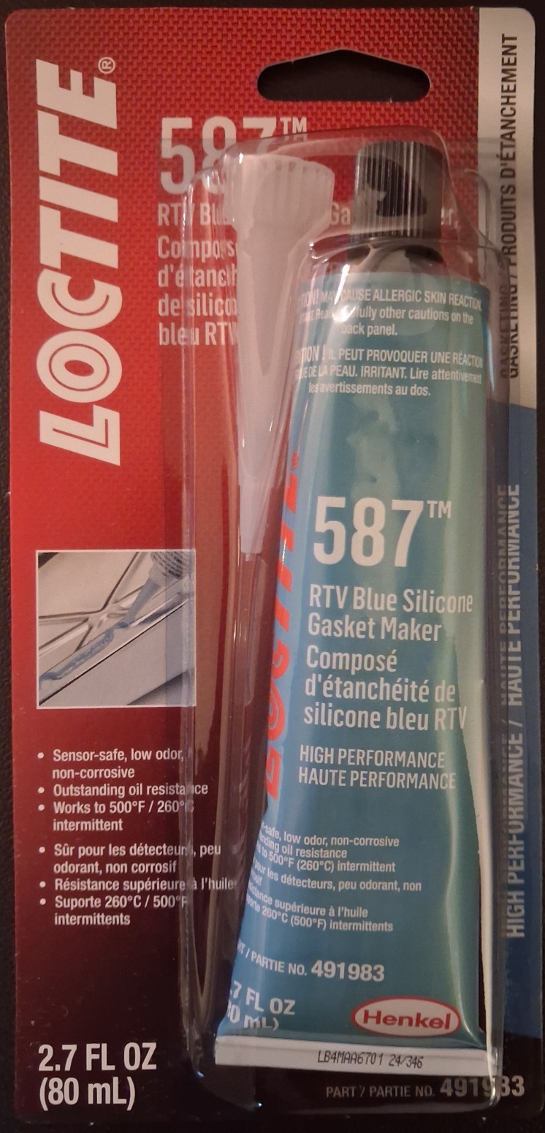 Loctite Blue RTV 587 Silicone Sealant 80 ml Tube P/N 491983 (BOX OF 12 NIB)
