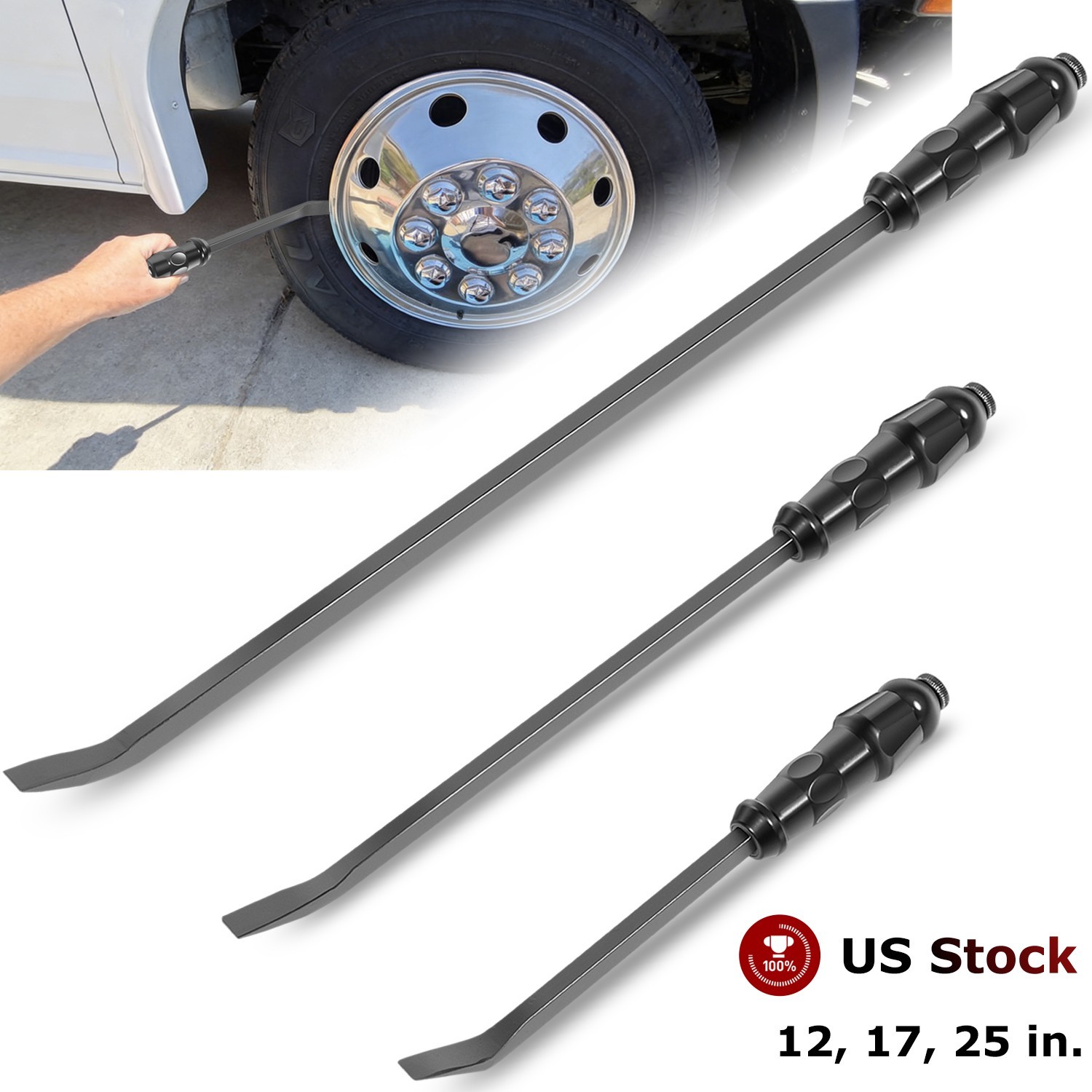 Angled End Handled Pry Bar with Striking Cap Set Steel 12, 17, 25 in. Heavy Duty