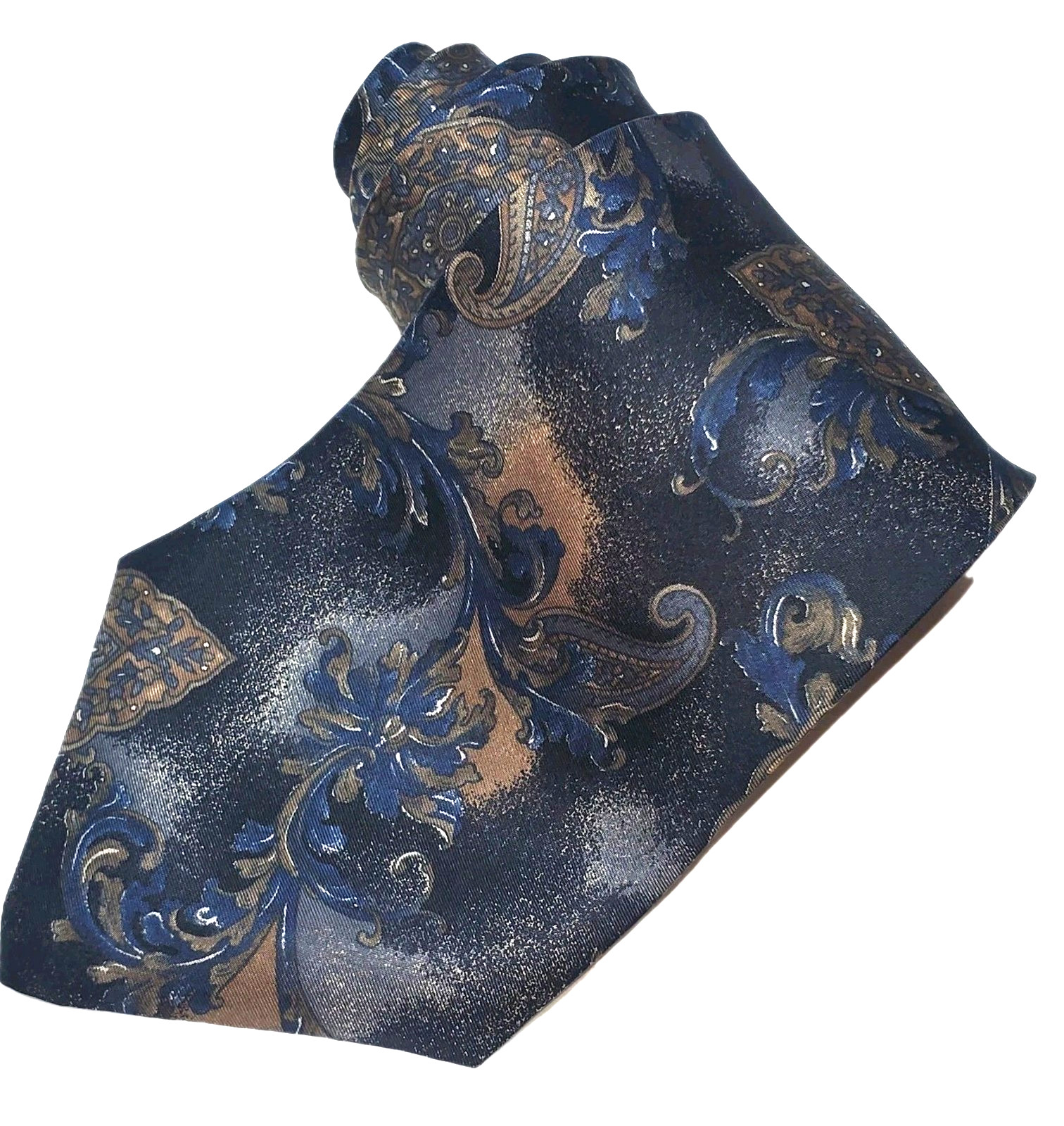 Men's Tie 100% Italian Silk USA Jacquard Paisley Grays Piancenza  58" x 4" EUC