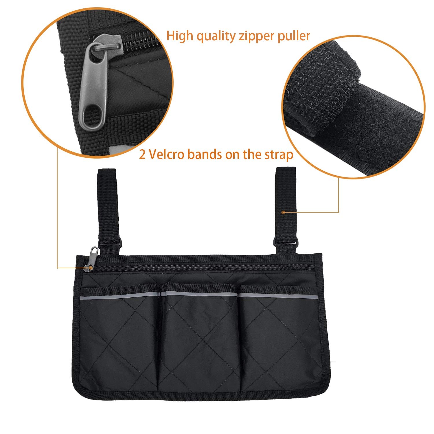 Wheelchair Side Bag, Waterproof Armrest Pouch Bag with 32.5*18*1cm, Black