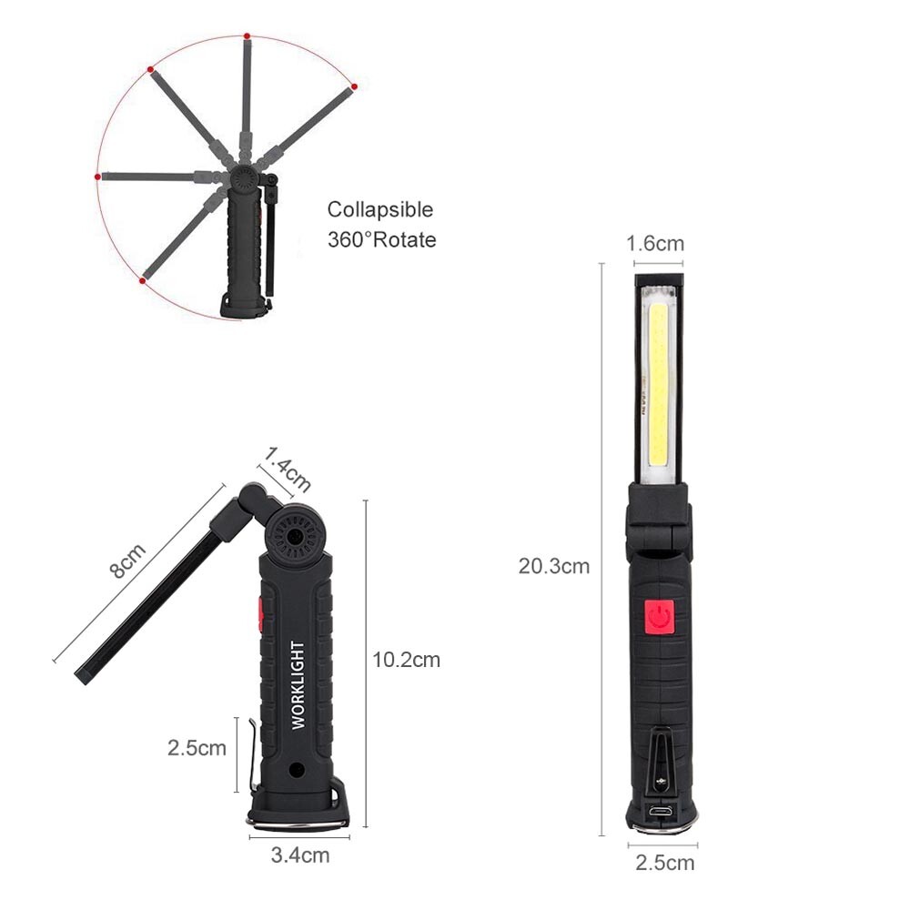 2PCS Magnetic COB LED Work Light Lamp USB Rechargeable Flashlight Folding Torch