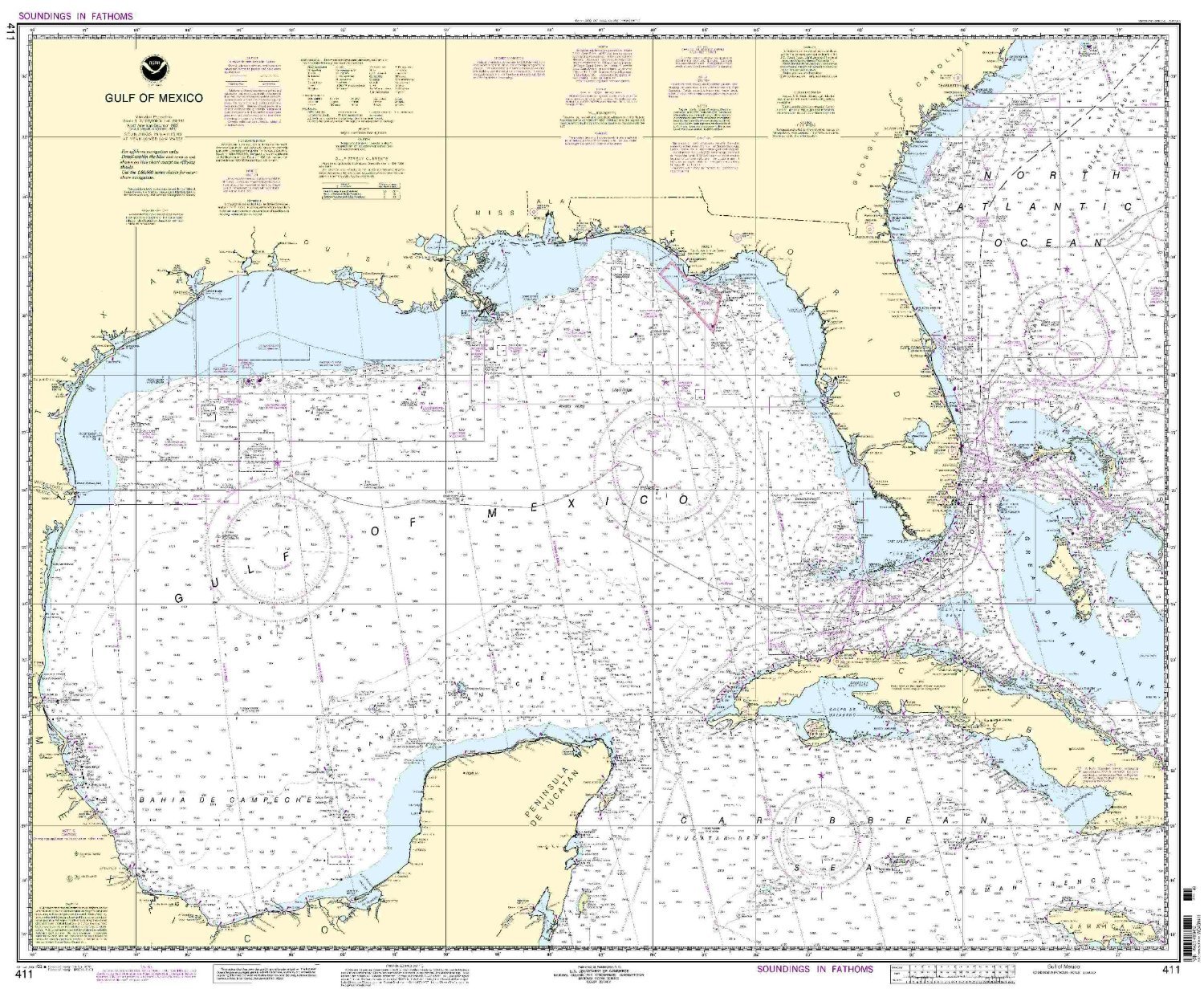 NOAA Nautical Chart 411 Gulf of Mexico 54th Edition Boating Navigation Map