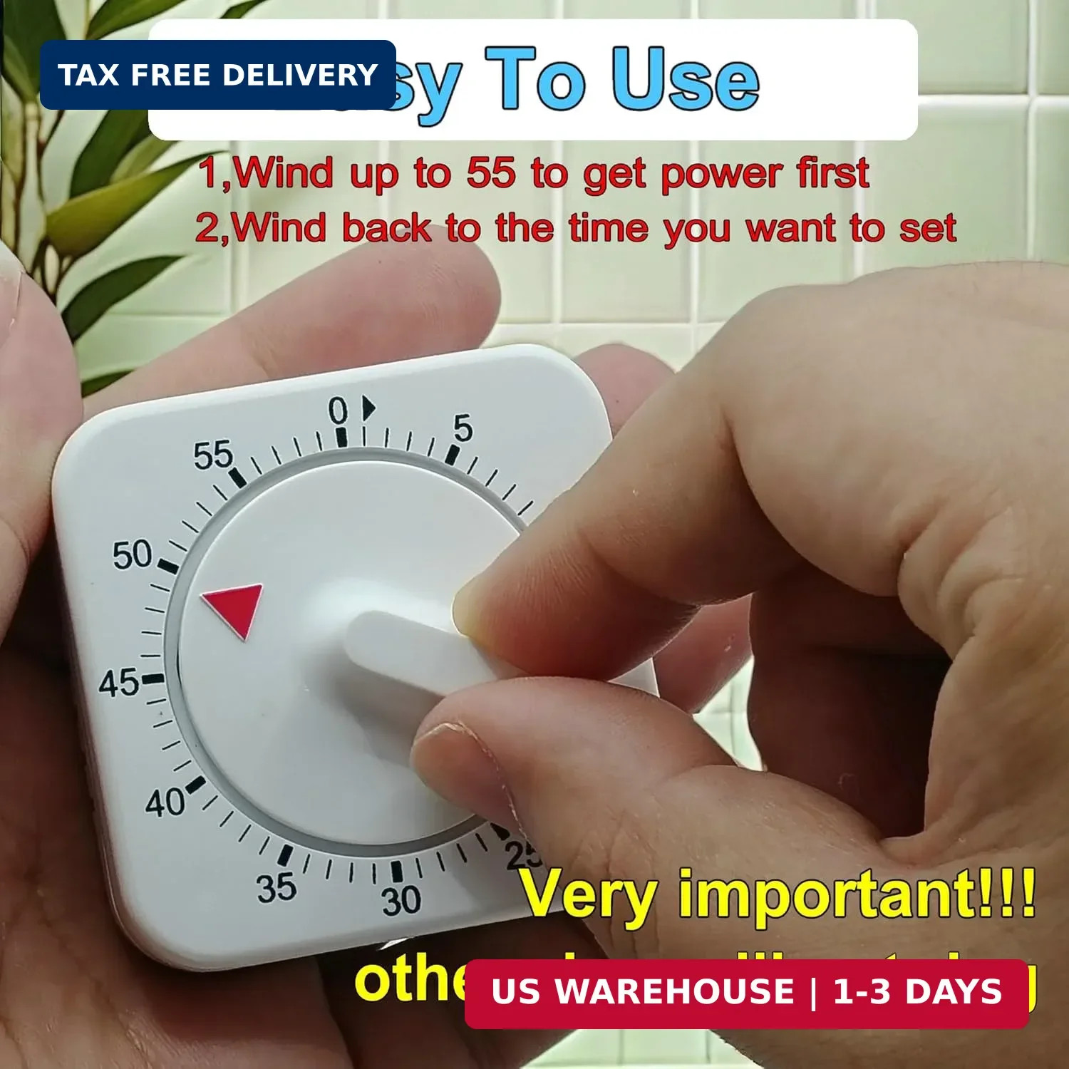 Kitchen Timers for Cooking, 60 Minute Wind Up - Chef Cooking Timer (White)
