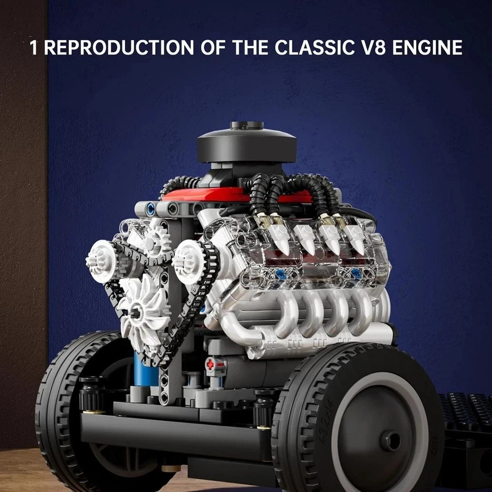 V8 Engine Model Kit - 487 Pcs to Build Your Own Mini Engine That Works - D