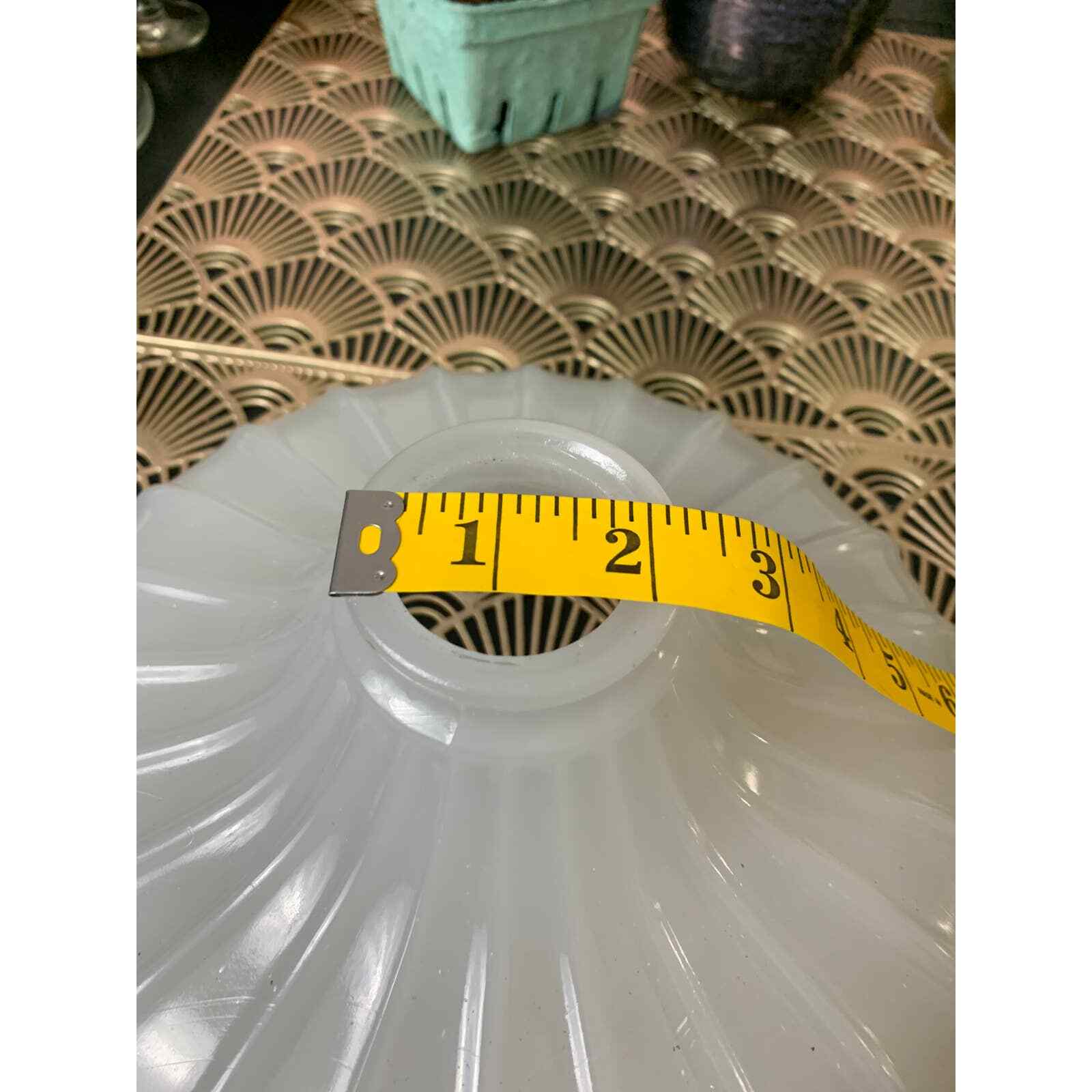 Antique opalescent milk glass hanging pendant lamp shade ribbed 10"