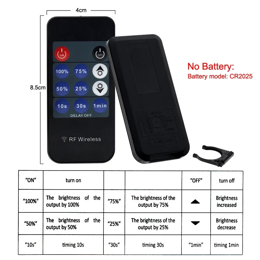 LED Single Color Dimmer DC 12V 24V 30A with 11-Key RF Remote Controller