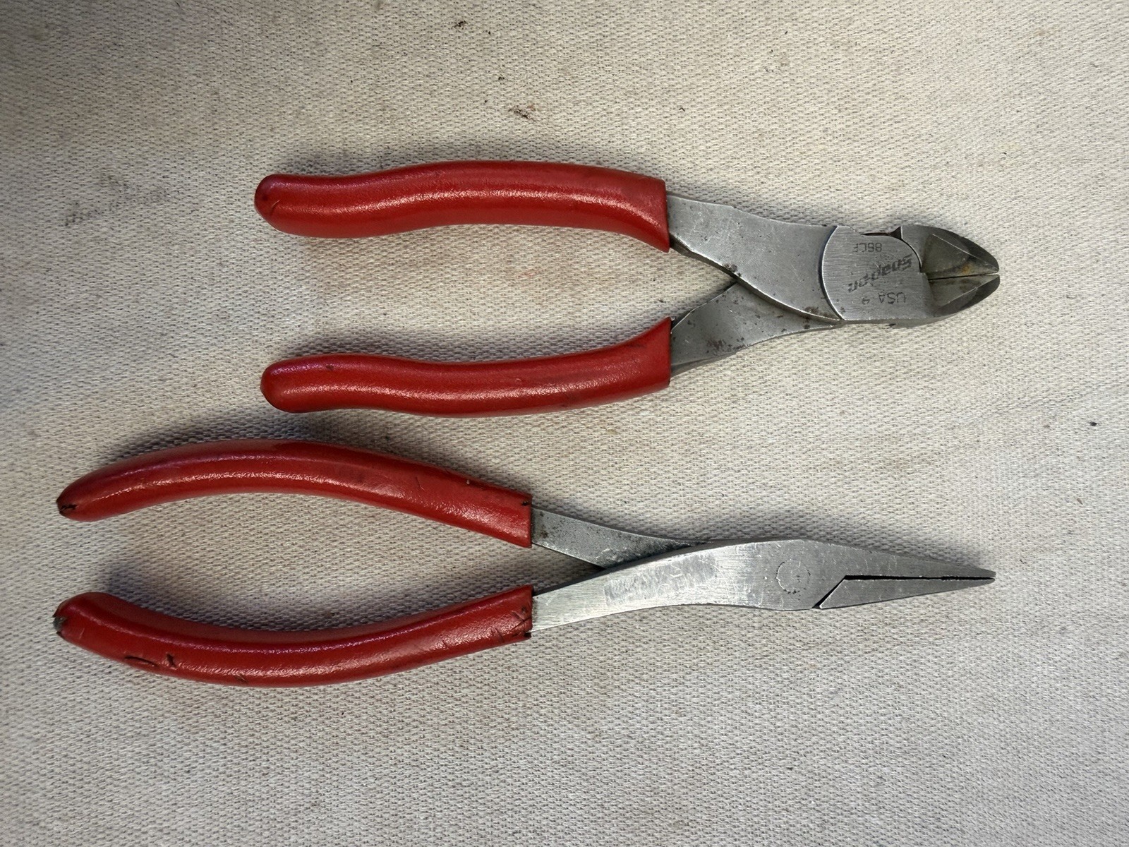 Snap-on 86CF Diagonal Cutters & Duck Bill Pliers USA Red Hard Handle 2 Pc USA