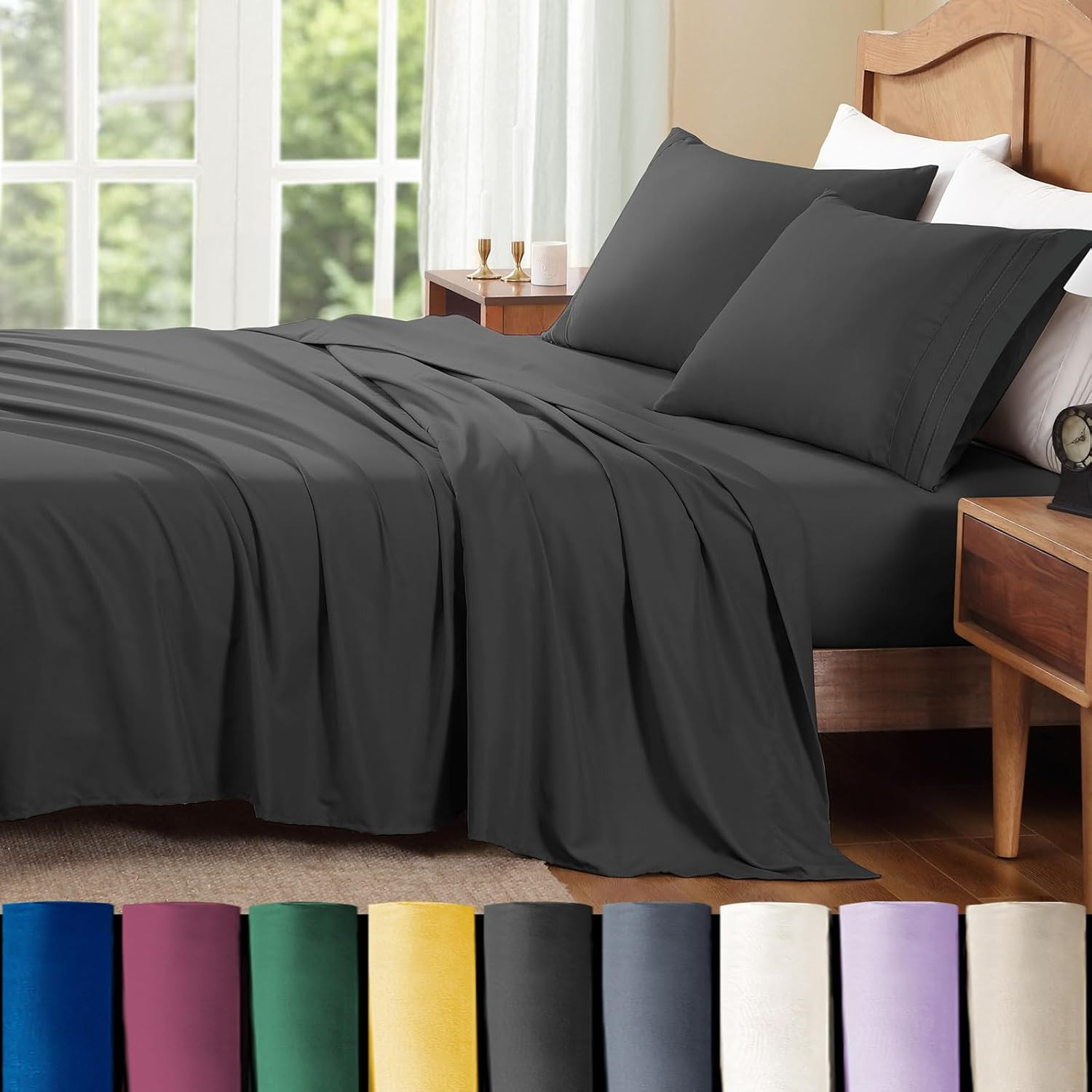 home Queen Sheet Set, 4-Piece Bed Sheets for Queen Size Bed, Lightweight & Super