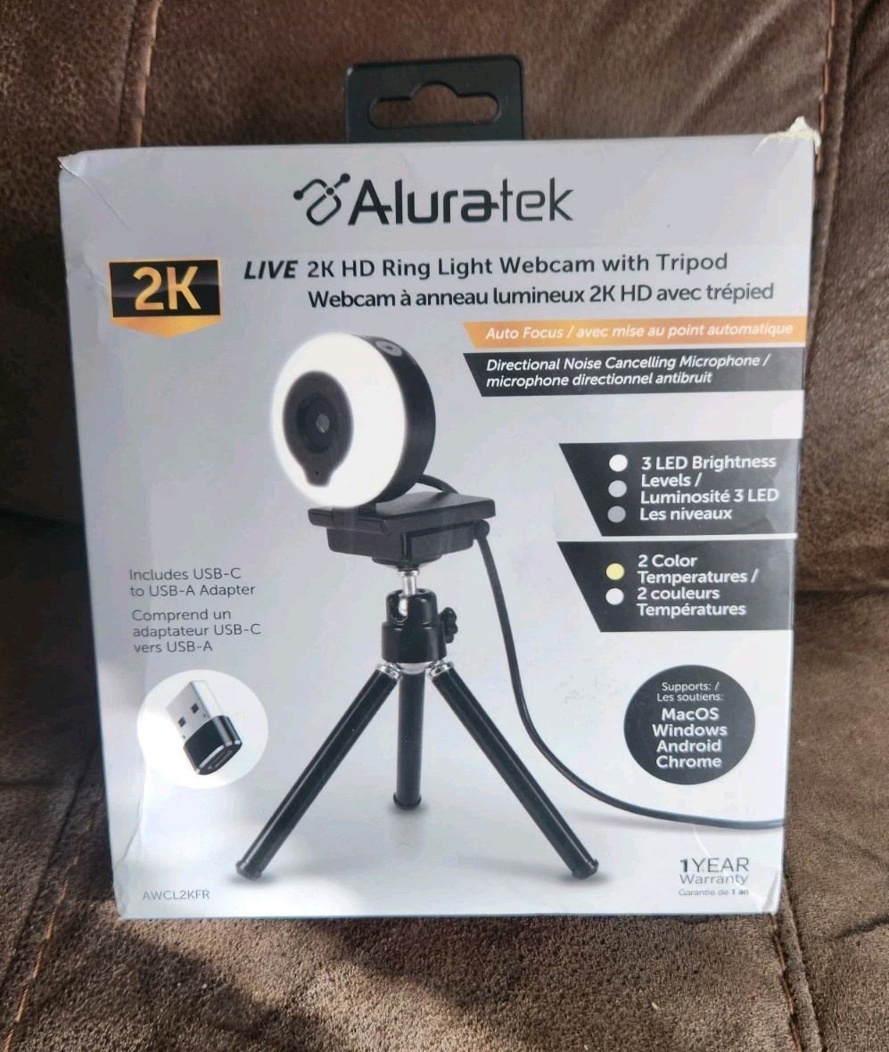 Aluratek LIVE 2K HD Ring Light Webcam with Tripod