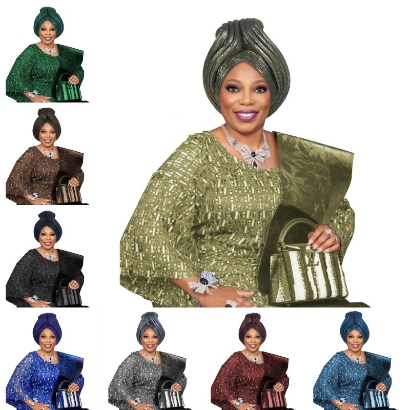 Muslim Shimmer Hijabs African Head Wrap Women Auto Geles Headtie Hat Turban Cap