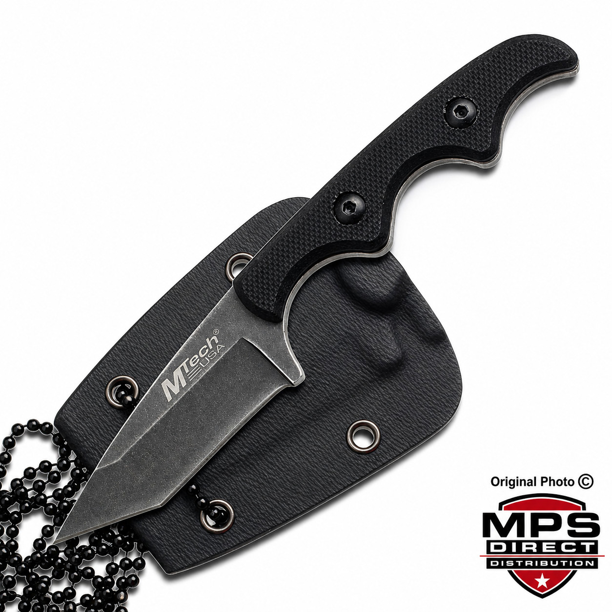 MTech USA MT-673 Fixed Blade Neck Knife with Kydex Sheath – Black G10 Handle