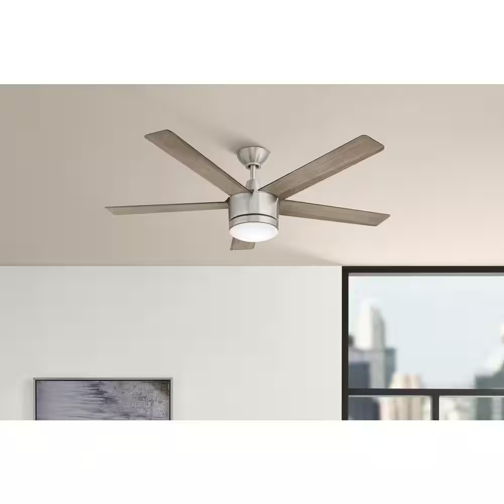 Merwry 52 In. Integrated LED Indoor Brushed Nickel Ceiling Fan with Light Kit an