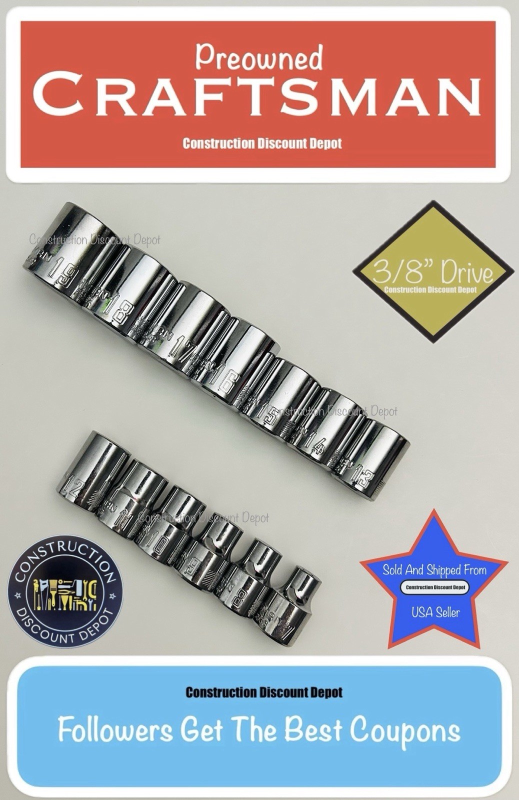 7-19mm CRAFTSMAN 13 Piece 3/8" Drive 6 point METRIC Shallow Socket Set