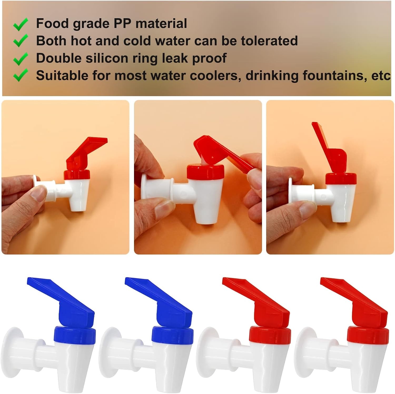 4Pcs Replacement Cooler Faucet, 2 Red and 2 Blue Internal Thread 2Red+2Blue