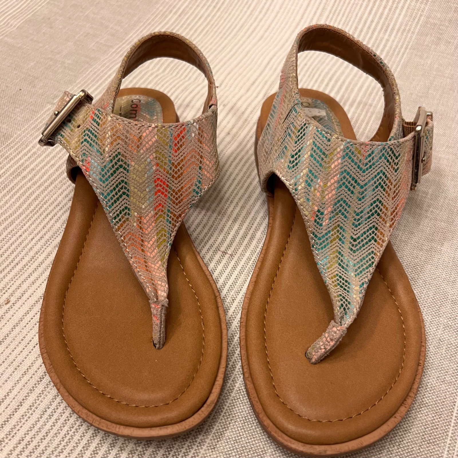 Womens Blue Comfortiva Pillowtop Leather Sandals | Size 6.5