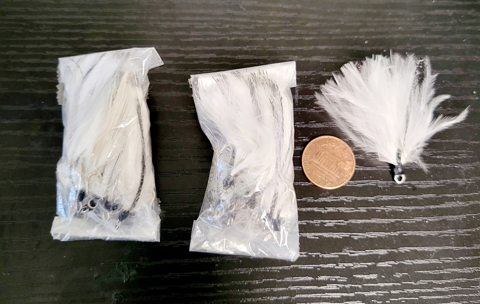 24 Dressed Treble Hooks with White & Black Feathers Hook size #8
