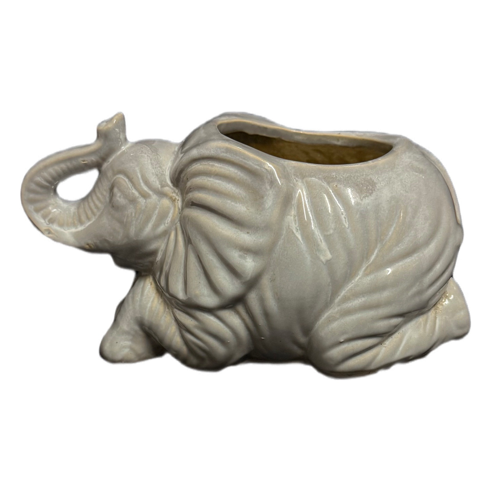 2-Elephant Planter Vase Trunk Up Gray Ceramic Garden Patio Flower Pot Gardening