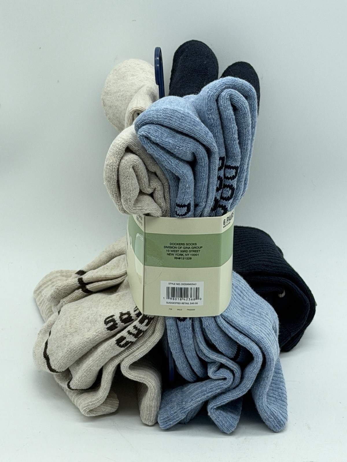 NEW 6 PAIR PACK MENS DOCKERS CREW SOCKS LARGE 6-12 BLUE / BEIGE